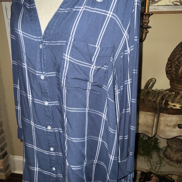 Est. 1946 Women's Plaid Tie Sleeve Shirt Plus Size 26/28W Blue White Top Button - Picture 10 of 10